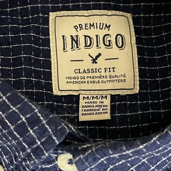 American Eagle sz med mens button down navy windowpane check Premium Indigo - Picture 10 of 12